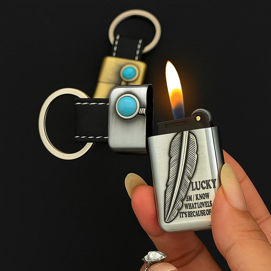 Turquoise Stone Vintage Metal Keychain Lighter - Image 7