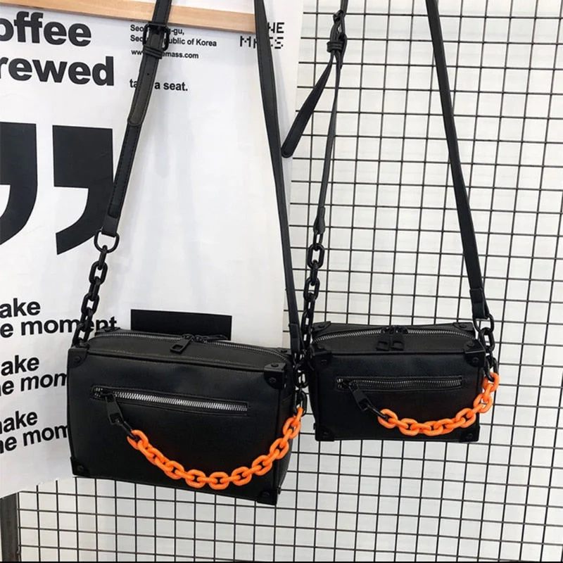 Unisex Crossbody Chain Leather Messenger Bag - Image 2