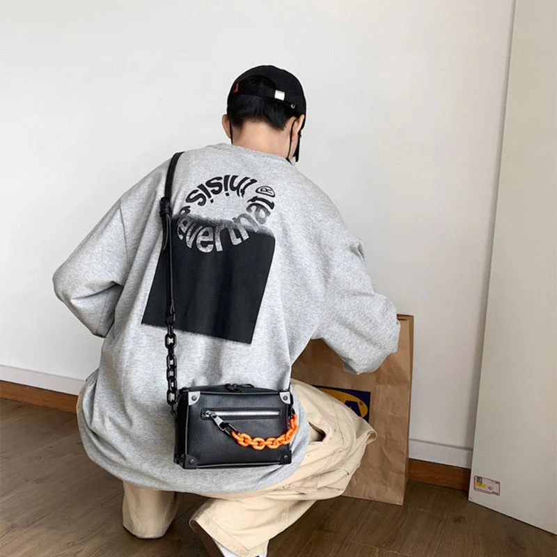 Unisex Crossbody Chain Leather Messenger Bag - Image 4