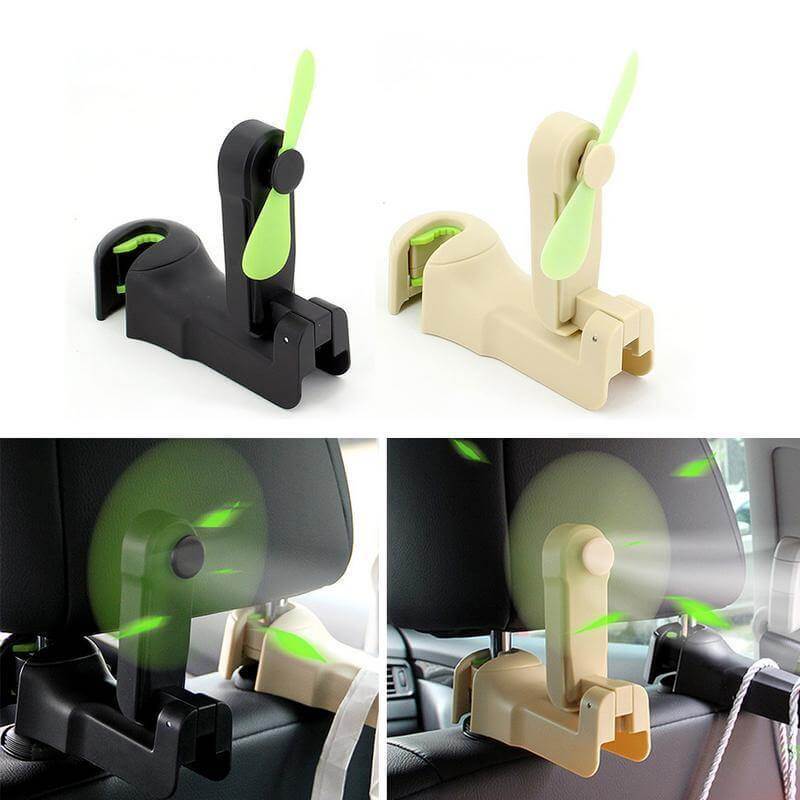 Universal Adjustable Car Headrest Fan with Hook - Image 2