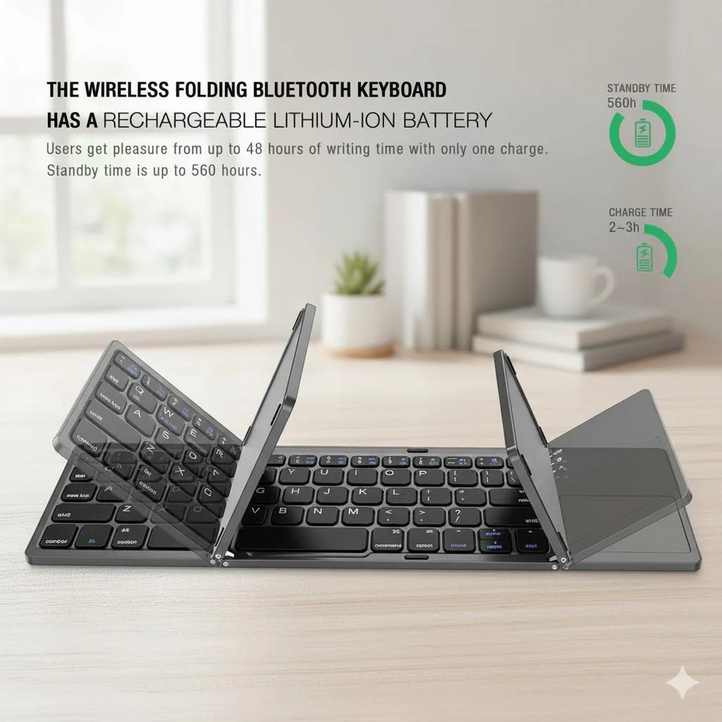 Universal Mini Foldable Wireless Keyboard with Touchpad - Image 6