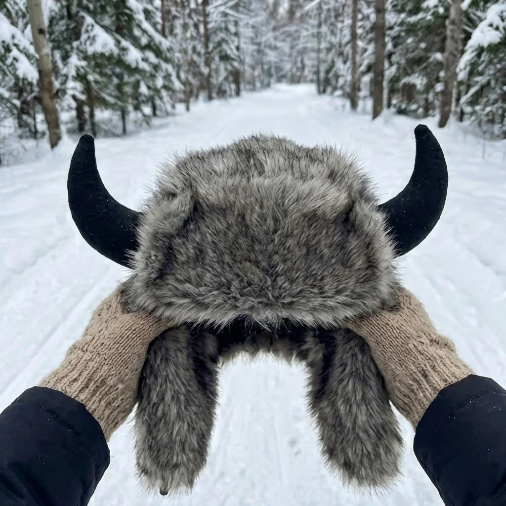 Viking Horn Fur Winter Trapper Hat - Image 3
