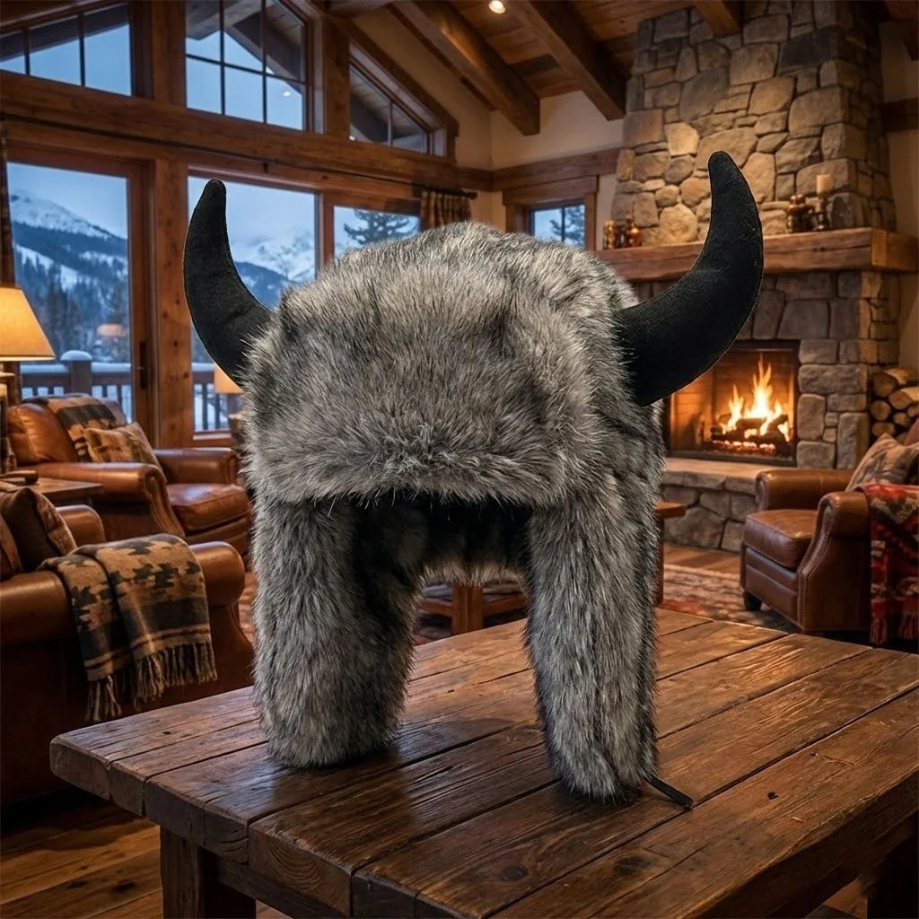 Viking Horn Fur Winter Trapper Hat - Image 6