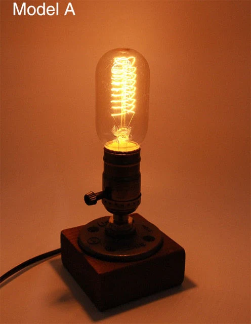 Vintage Industrial Wooden Dimmable Table Lamp - Image 10
