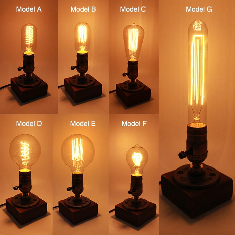 Vintage Industrial Wooden Dimmable Table Lamp - Image 11