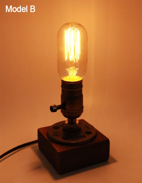 Vintage Industrial Wooden Dimmable Table Lamp - Image 12