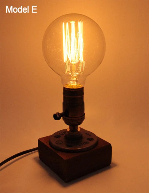 Vintage Industrial Wooden Dimmable Table Lamp - Image 8