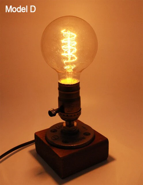 Vintage Industrial Wooden Dimmable Table Lamp - Image 9
