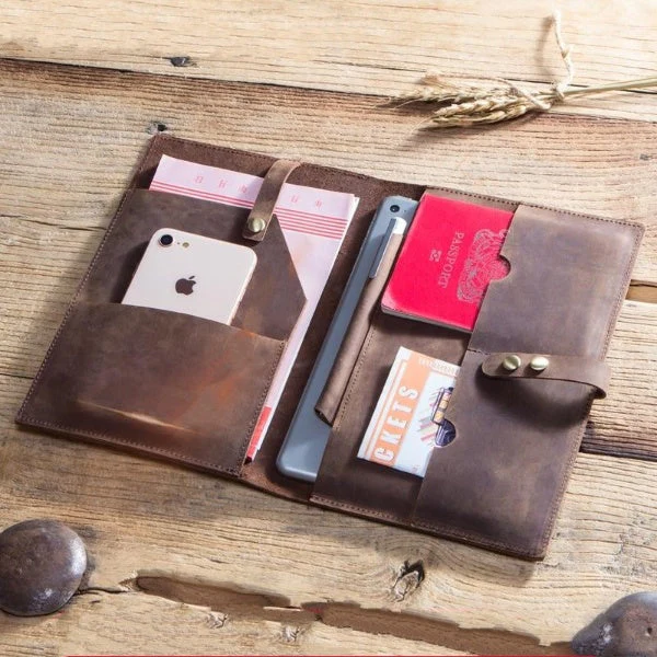 Vintage Leather Travel Passport iPad Wallet - Image 2