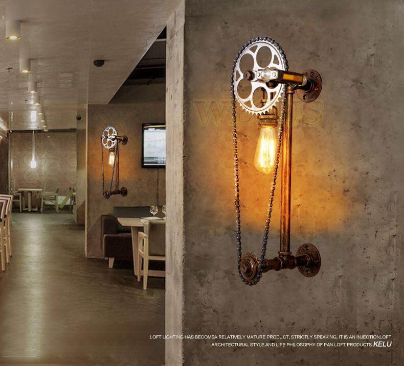Vintage Loft Bicycle Gear Chain Lamp - Image 2
