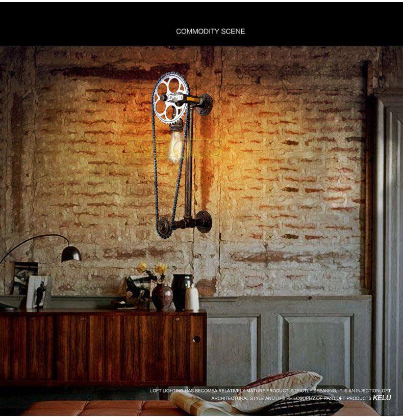 Vintage Loft Bicycle Gear Chain Lamp - Image 3