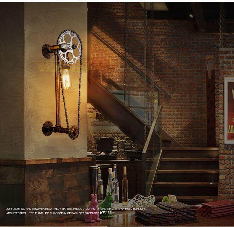 Vintage Loft Bicycle Gear Chain Lamp - Image 4