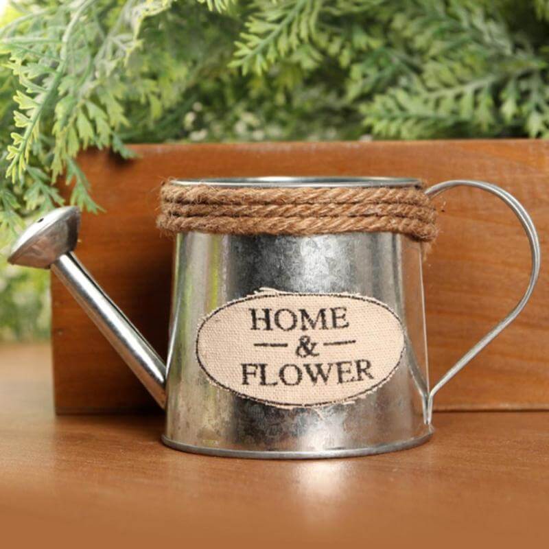Vintage Mini Kettle Flowers Iron Bucket Vase - Image 5