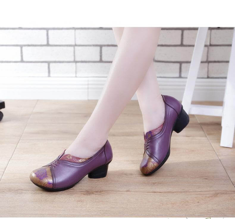 Vintage Soft Single Thick Heel Handmade Shoes - Image 2