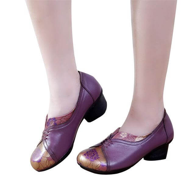 Vintage Soft Single Thick Heel Handmade Shoes - Image 3