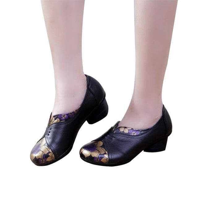 Vintage Soft Single Thick Heel Handmade Shoes - Image 5