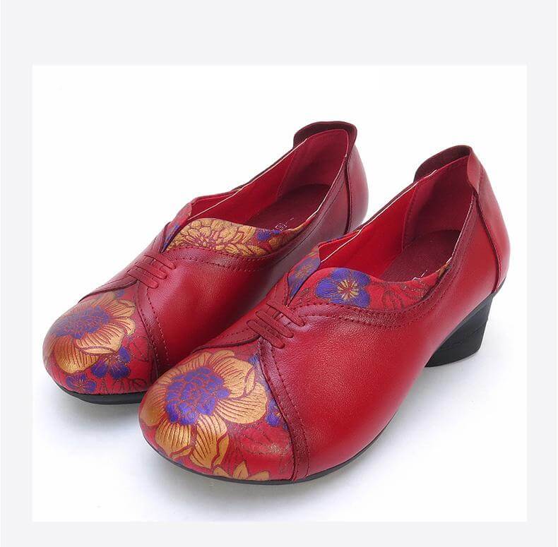 Vintage Soft Single Thick Heel Handmade Shoes - Image 6