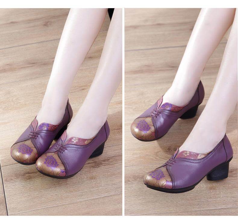 Vintage Soft Single Thick Heel Handmade Shoes - Image 7