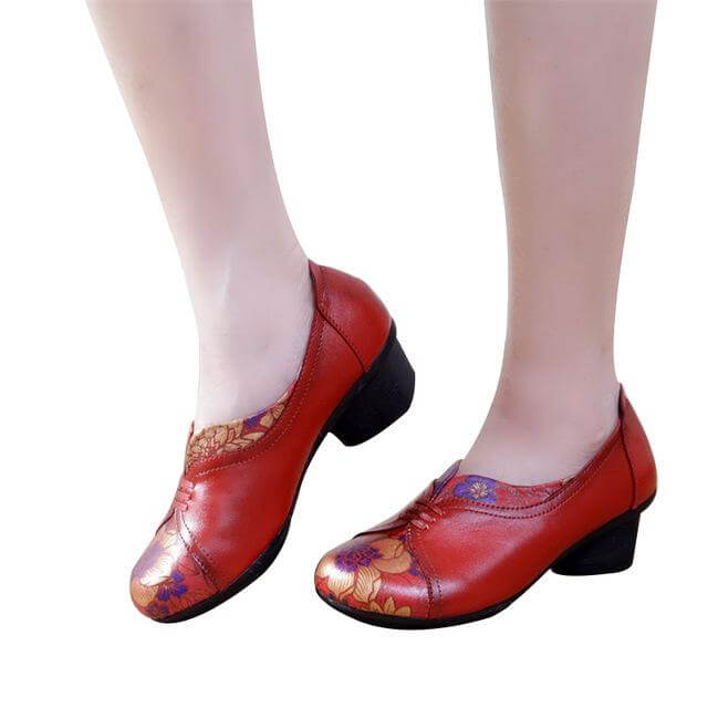 Vintage Soft Single Thick Heel Handmade Shoes - Image 8