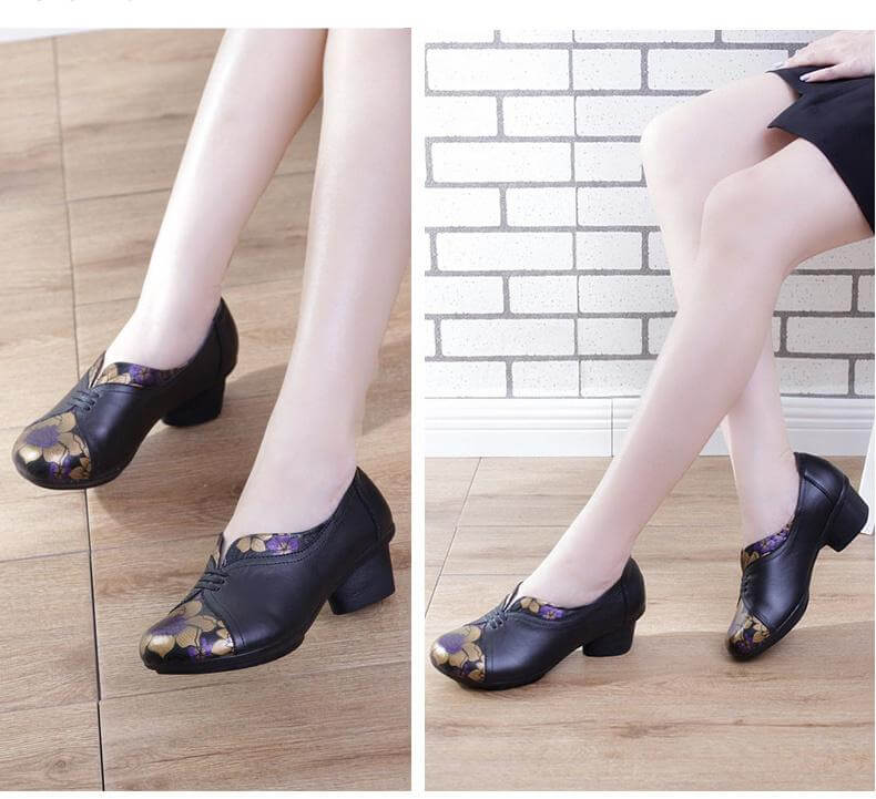Vintage Soft Single Thick Heel Handmade Shoes - Image 9