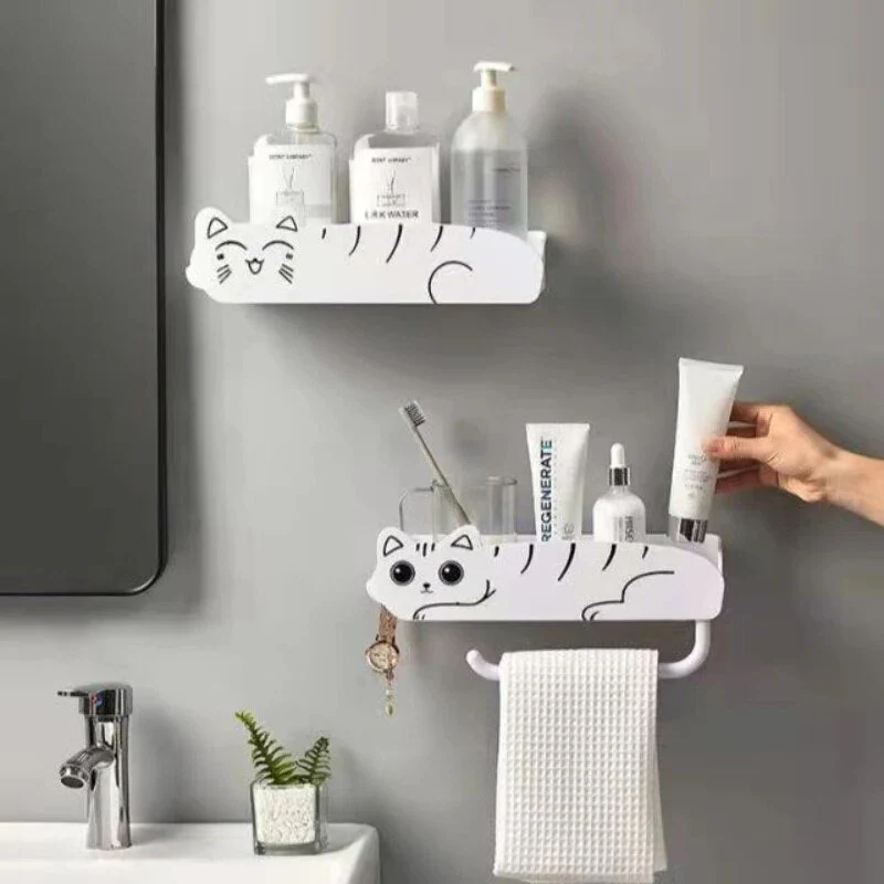 Wall-Mounted Lazy Kitten Bathroom Organizer Shelf - Image 7