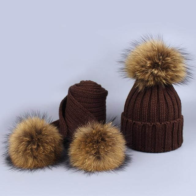 Warm Knitted Fur Hat Scarf Set - Image 5