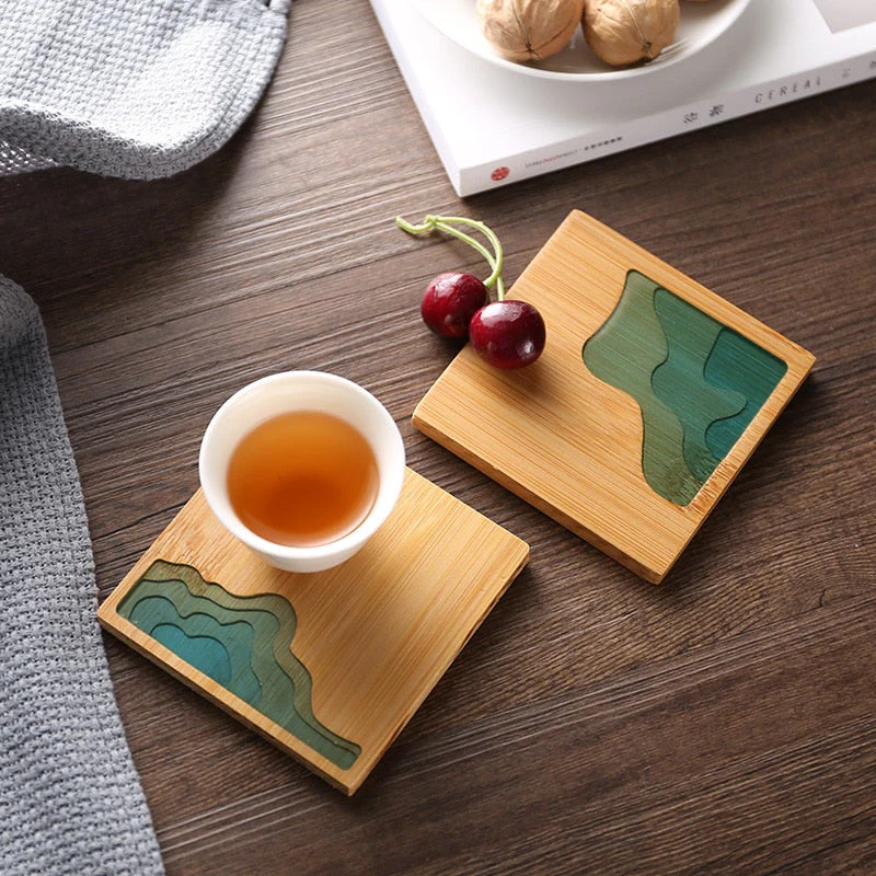 Water Art Insulated Bamboo Coasters - Image 2