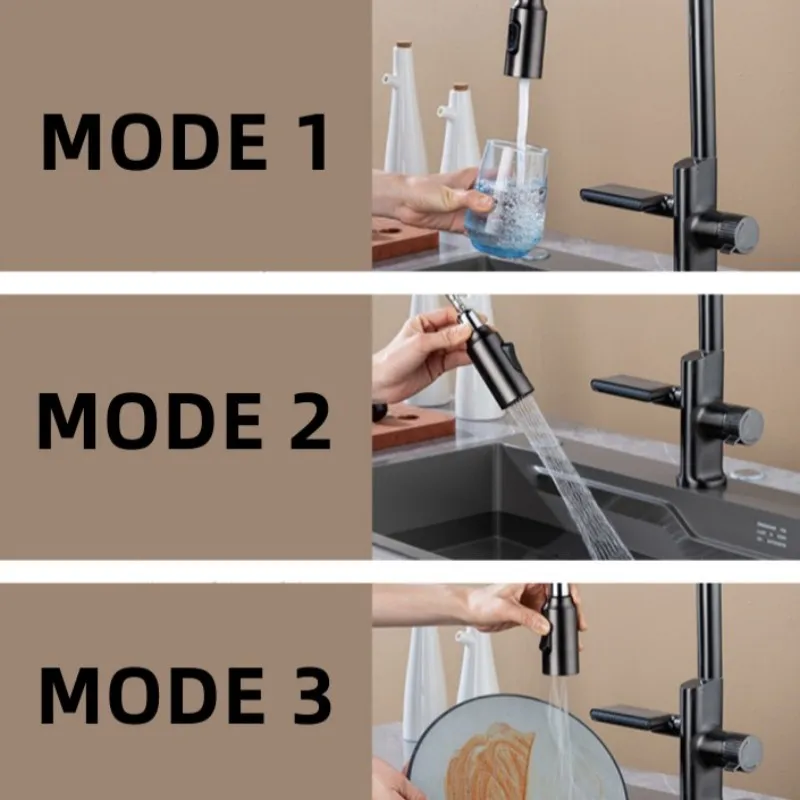 Waterfall Temperature Sensor Digital Display Kitchen Pull-Out Faucet - Image 5