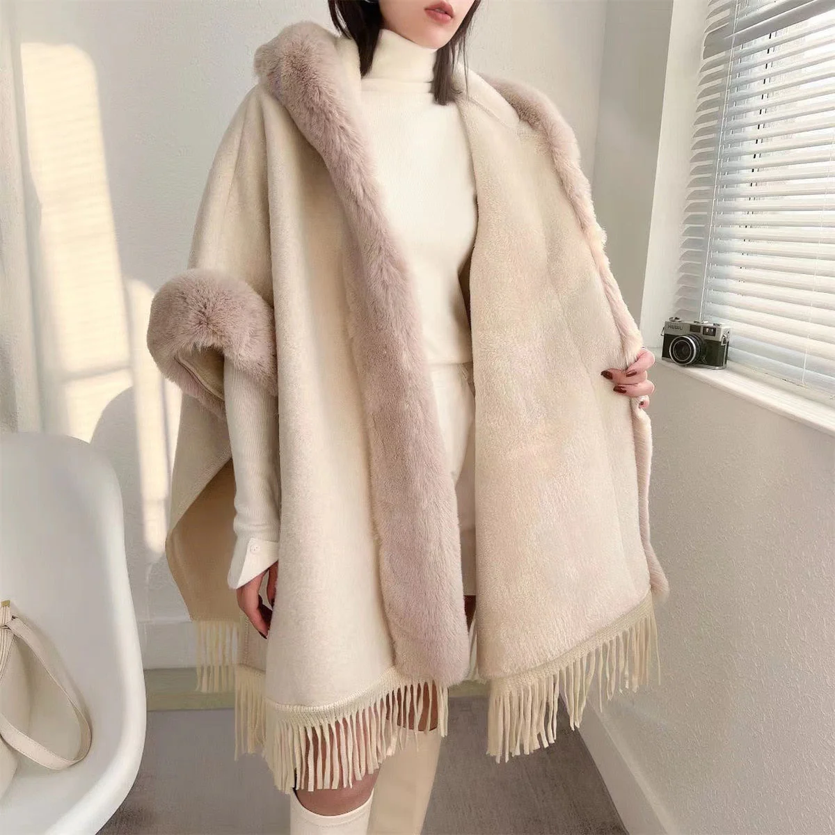 Wearable Blanket Women Lining Long Poncho - Image 2