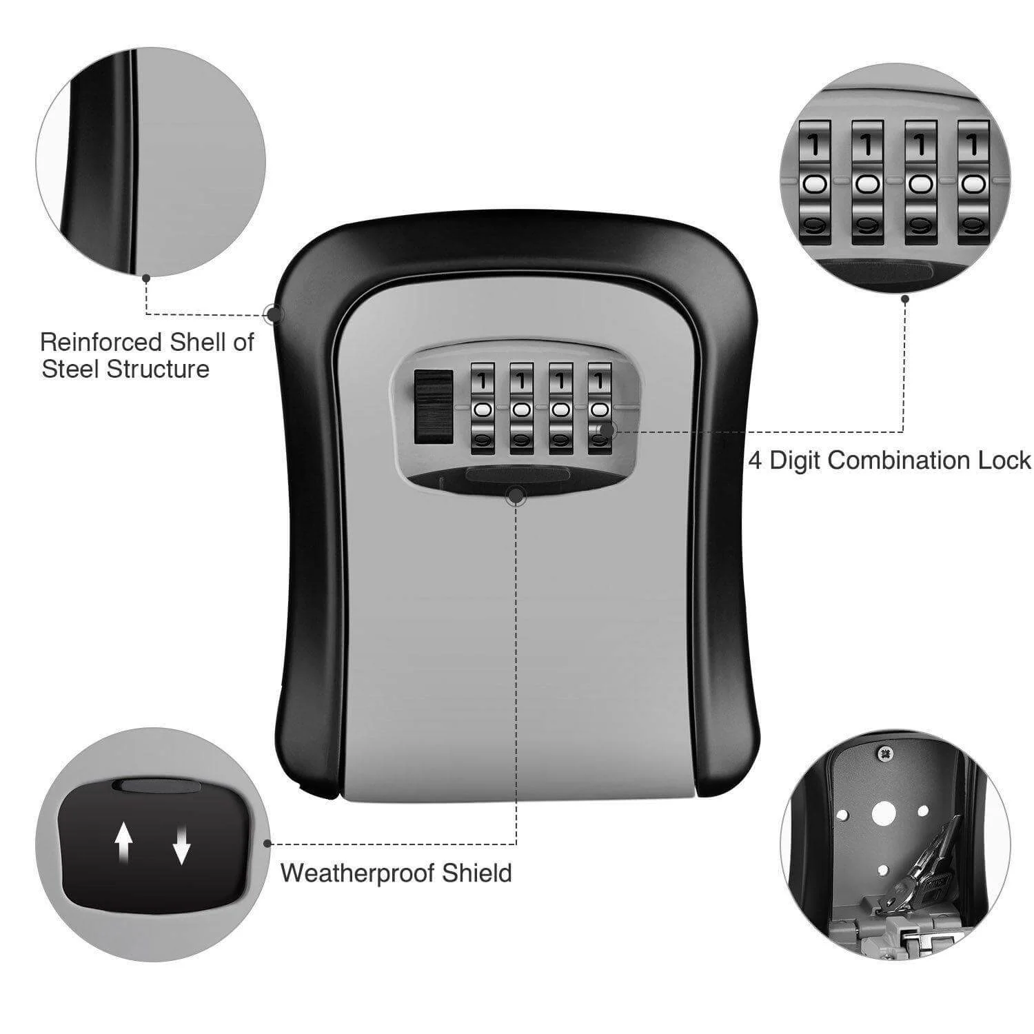 Weatherproof 4-Digit Combination Key Storage Lock Box - Image 3