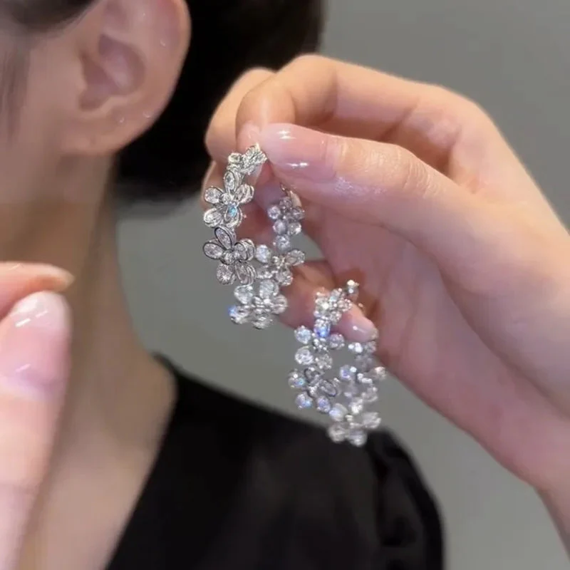 Winter Breeze Zircon Flower Earrings - Image 8
