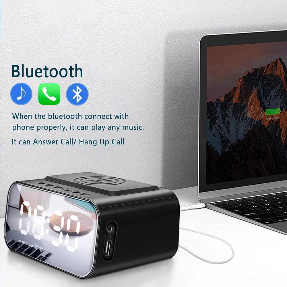 Wireless Dijital Alarm Clock Phone Charger Speaker - Image 4