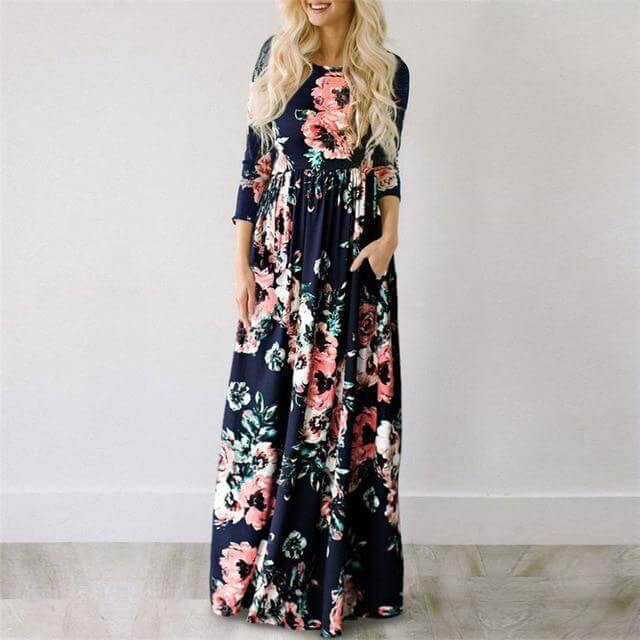 Women Bohemia Short Sleeve O Neck Floral Summer Dress - Image 11