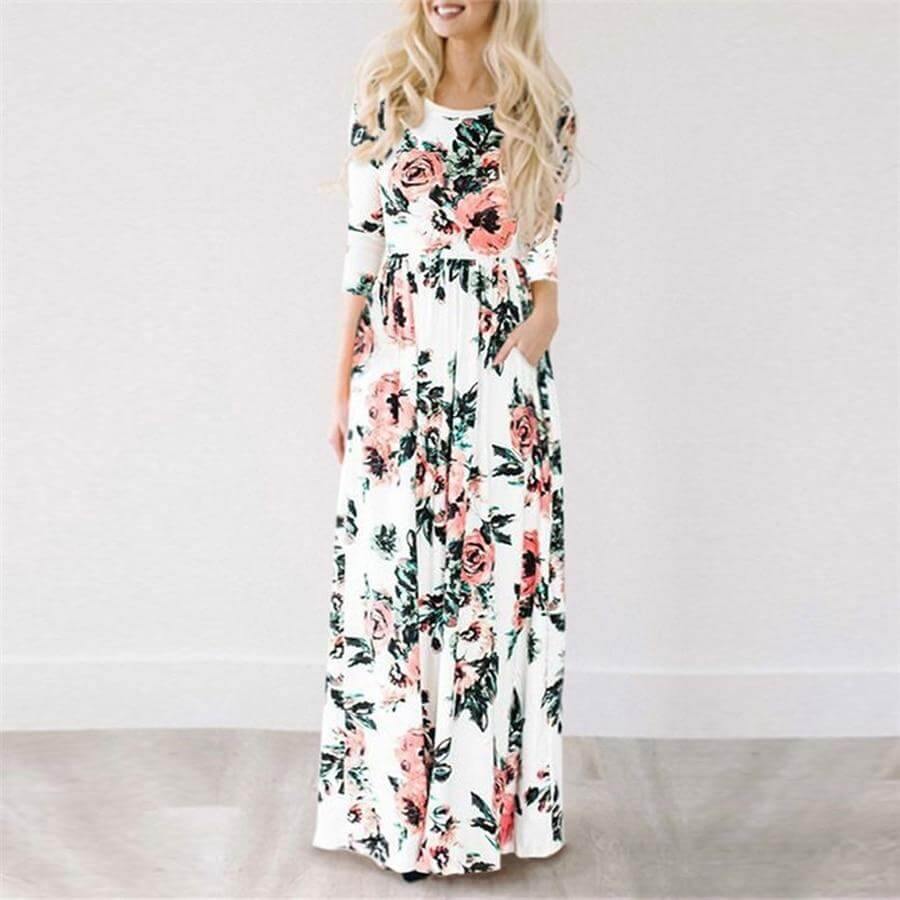 Women Bohemia Short Sleeve O Neck Floral Summer Dress - Image 17