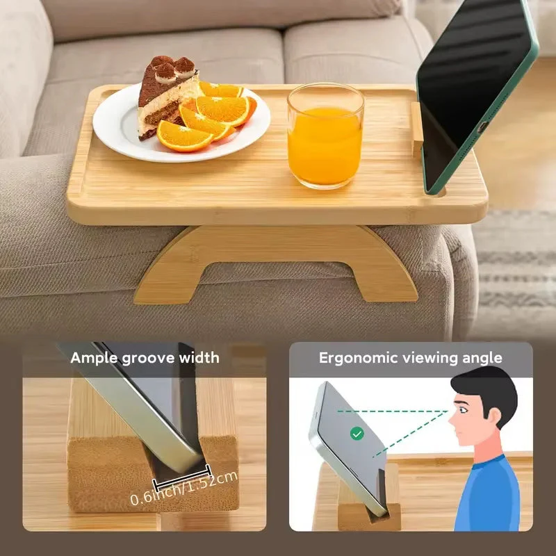 Wooden Clip-On Sofa Armrest Table Foldable Tray - Image 4