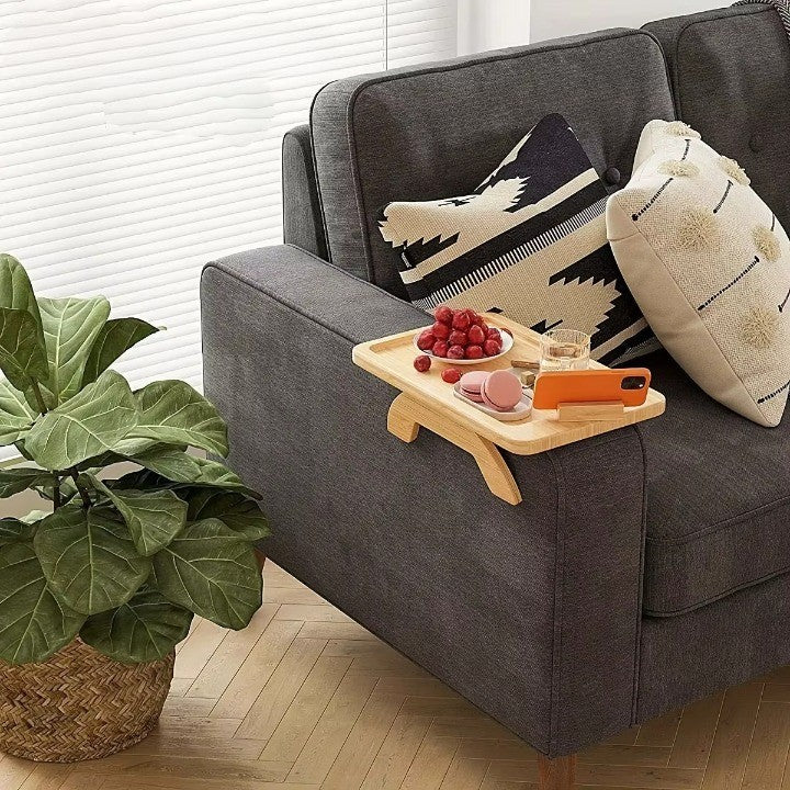 Wooden Clip-On Sofa Armrest Table Foldable Tray - Image 5