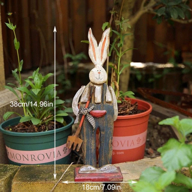 Wooden Retro Easter Bunny Outdoor Ornament - Image 3
