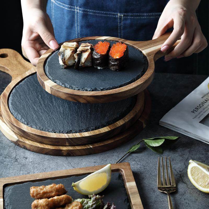 Wooden Slate Round Snack Food Plate - Image 8