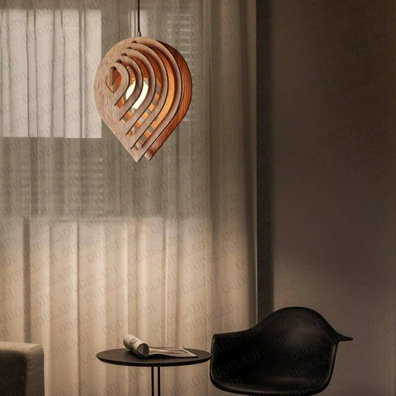 Wooden Water Drop Shaped Pendant Light - Image 3